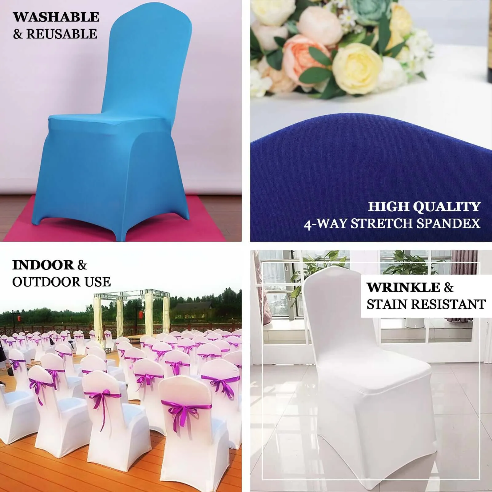 10 Pack Beige Spandex Fitted Banquet Chair Covers, Reusable Stretched Slip On Chair Covers