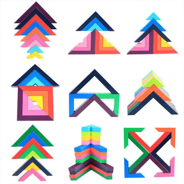 12pcs Rainbow Blocks Wooden Colorful Angle blocks - Open Ended Toys