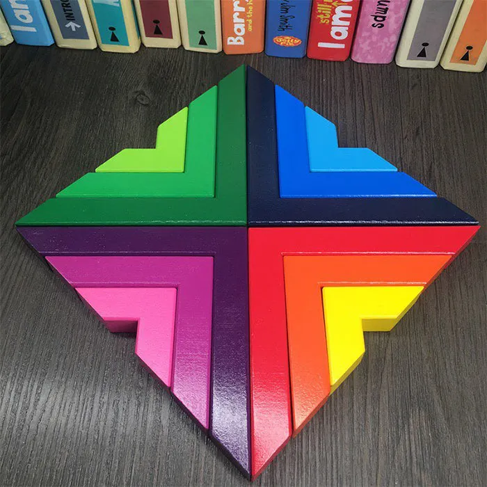 12pcs Rainbow Blocks Wooden Colorful Angle blocks - Open Ended Toys