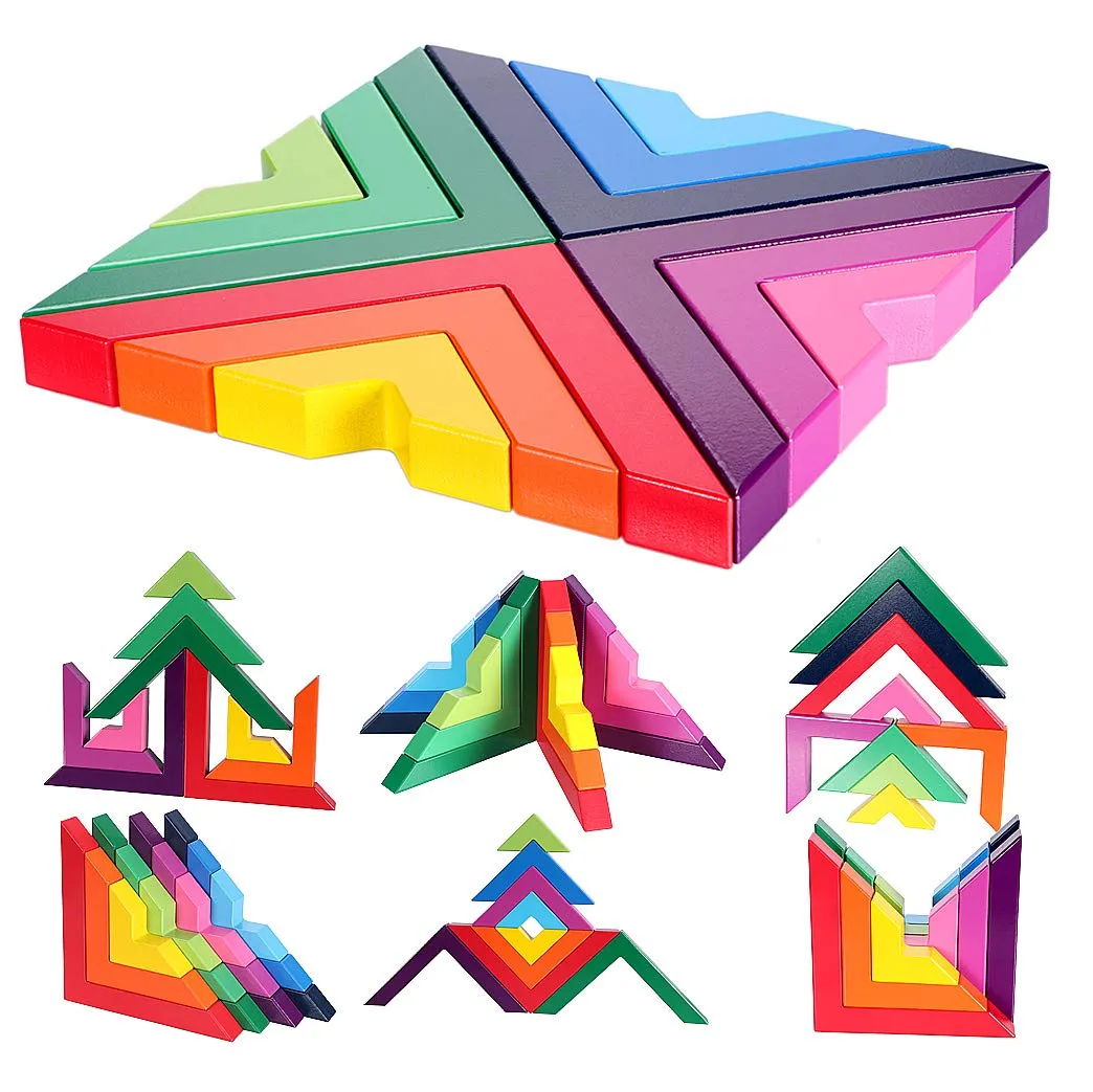 12pcs Rainbow Blocks Wooden Colorful Angle blocks - Open Ended Toys