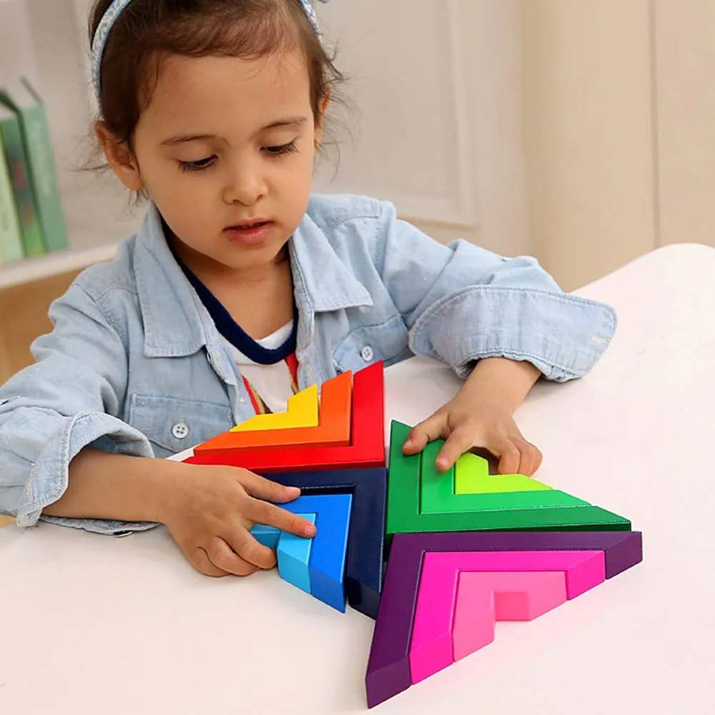 12pcs Rainbow Blocks Wooden Colorful Angle blocks - Open Ended Toys