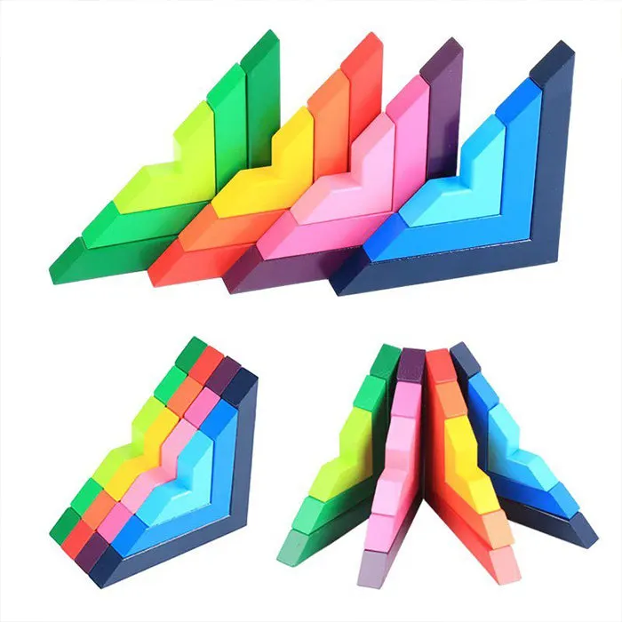 12pcs Rainbow Blocks Wooden Colorful Angle blocks - Open Ended Toys