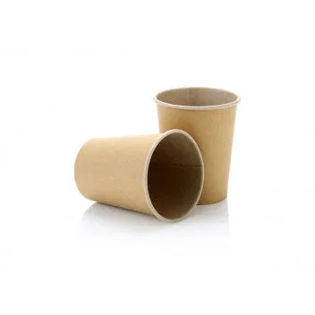 250ml Paper Coffee Cup Single Wall Kraft 10Pack with Black Sip Lid