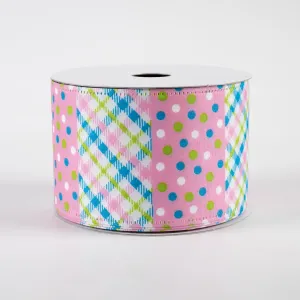 2.5" Argyle & Dot Stripes Ribbon: Pink, Lime, Blue, White (10 Yards)