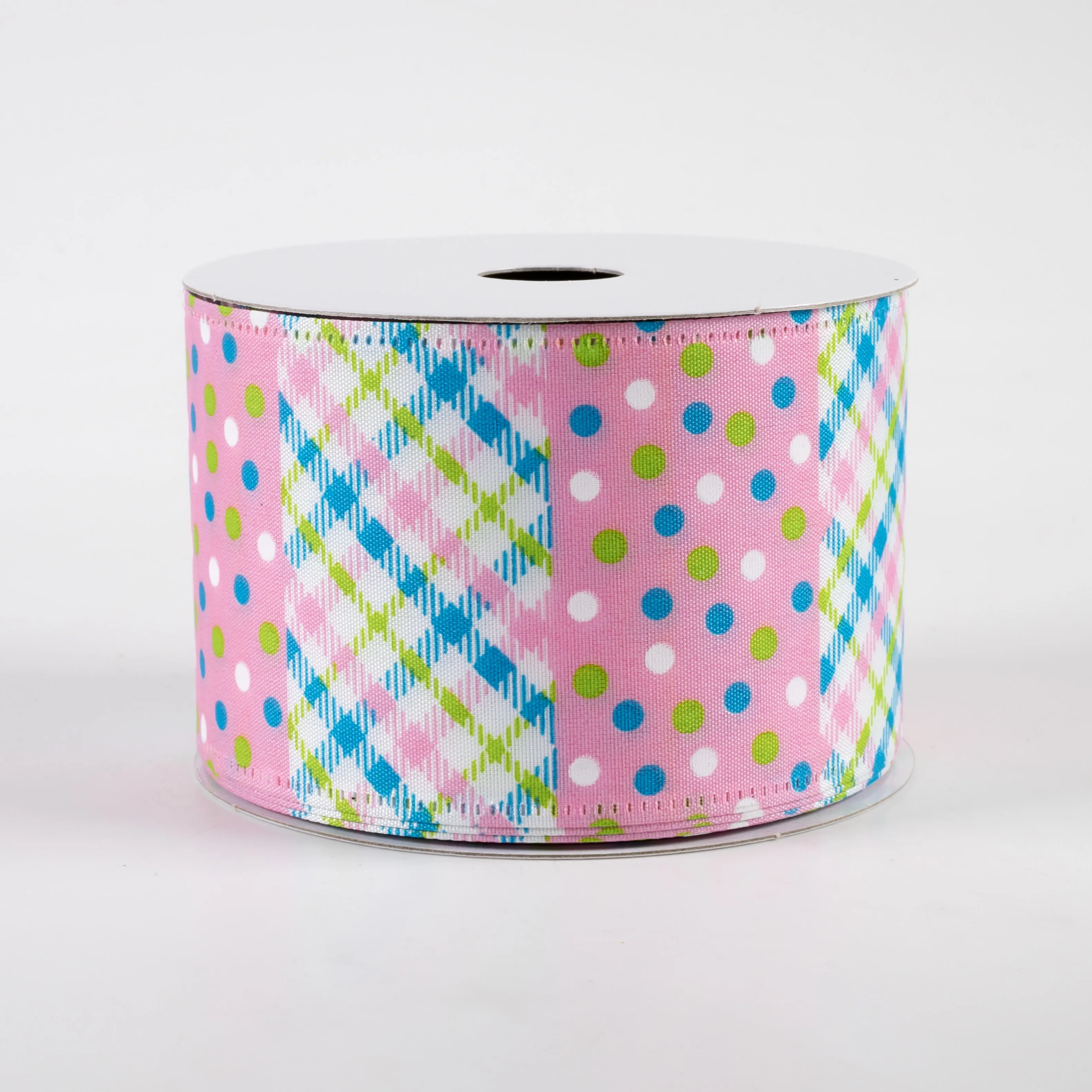 2.5" Argyle & Dot Stripes Ribbon: Pink, Lime, Blue, White (10 Yards)