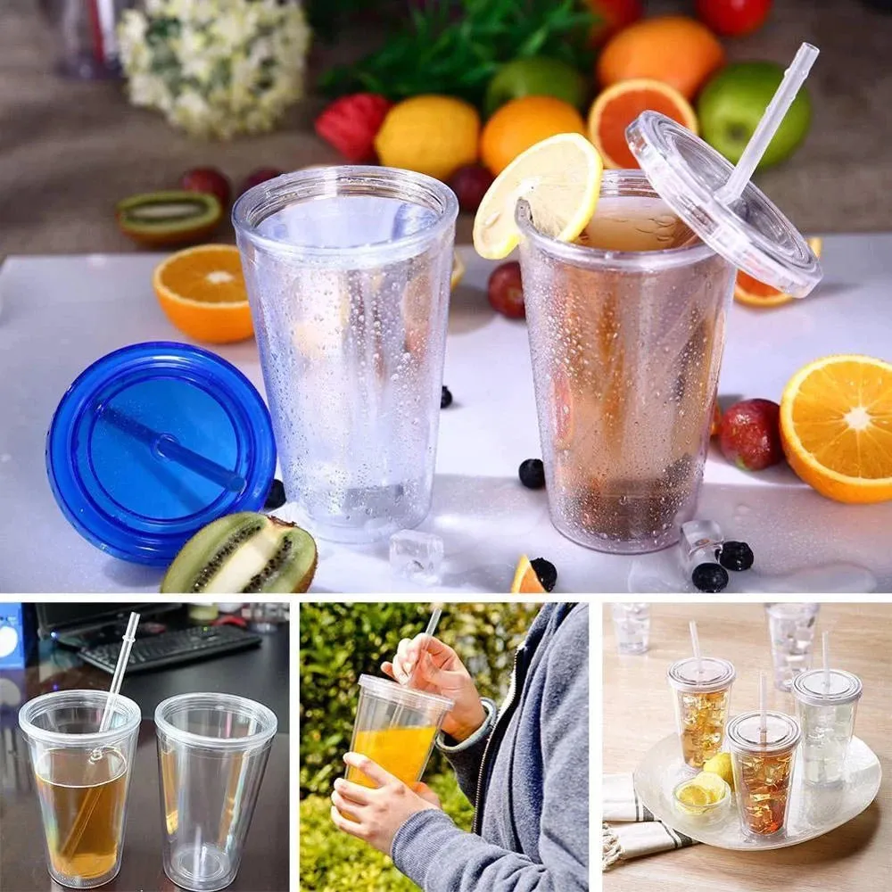 450ml Acrylic Tumbler Double Wall Insulated Cup with Straw