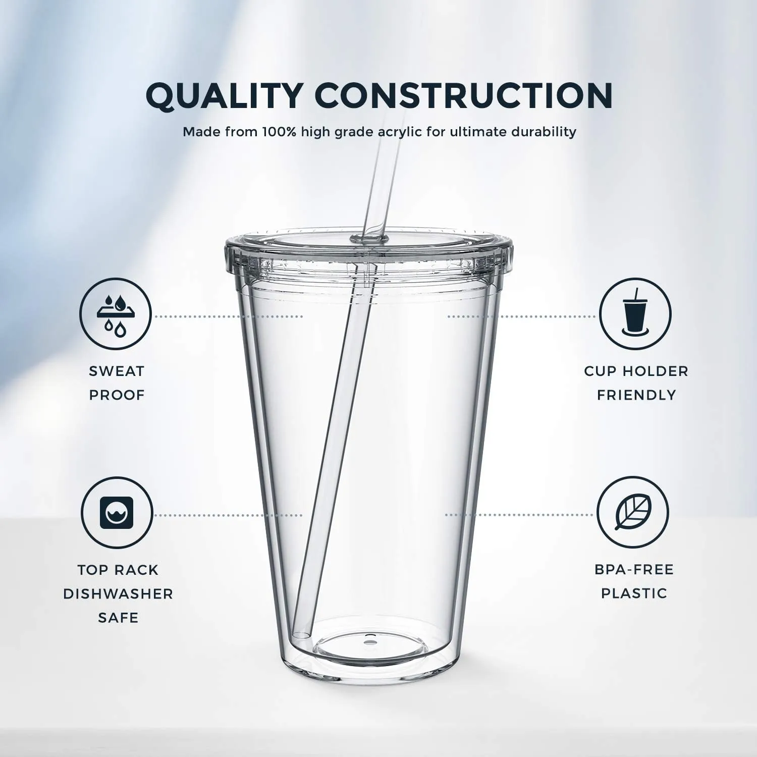 450ml Acrylic Tumbler Double Wall Insulated Cup with Straw