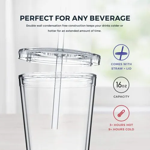 450ml Acrylic Tumbler Double Wall Insulated Cup with Straw