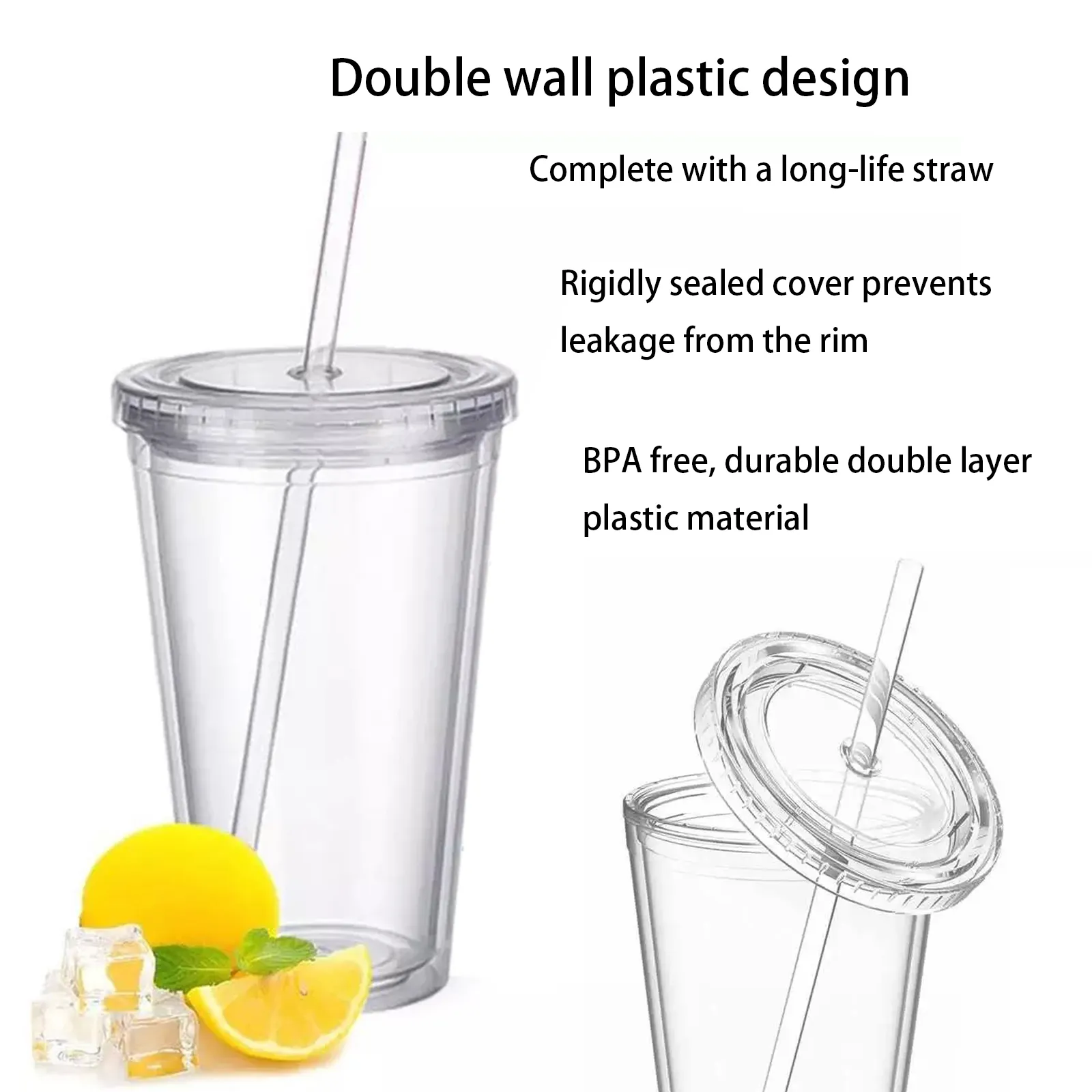 450ml Acrylic Tumbler Double Wall Insulated Cup with Straw