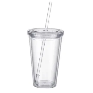 450ml Acrylic Tumbler Double Wall Insulated Cup with Straw