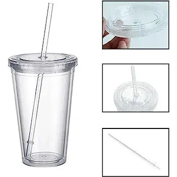 450ml Acrylic Tumbler Double Wall Insulated Cup with Straw