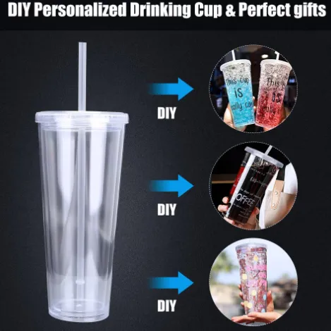 450ml Acrylic Tumbler Double Wall Insulated Cup with Straw