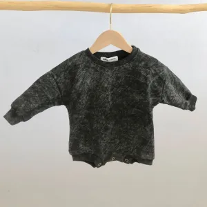 Acid Wash Bubble Sweatshirt Rompers