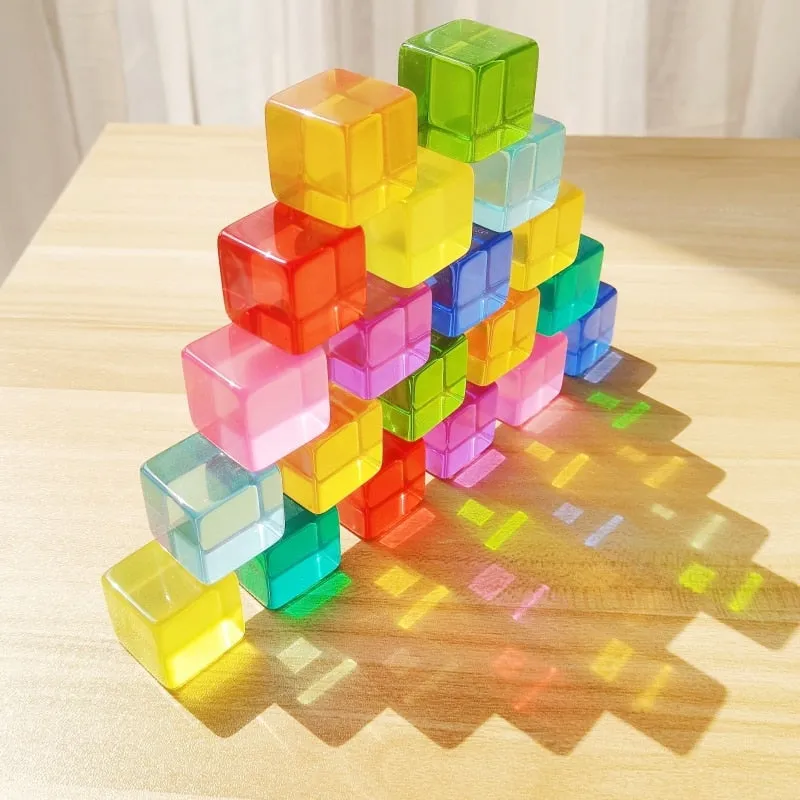 Acryliic Rainbow Blocks Cubes Gem Blocks Toys For Kids Transmission Cubes Stacking Early Educational Toys For Children