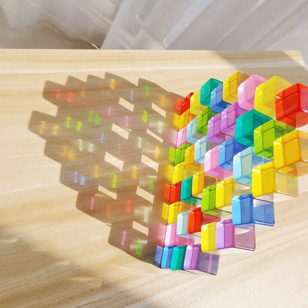 Acryliic Rainbow Blocks Cubes Gem Blocks Toys For Kids Transmission Cubes Stacking Early Educational Toys For Children