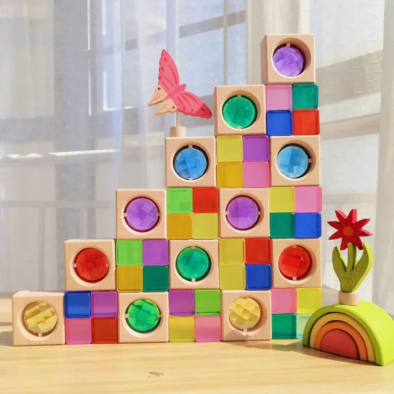 Acryliic Rainbow Blocks Cubes Gem Blocks Toys For Kids Transmission Cubes Stacking Early Educational Toys For Children