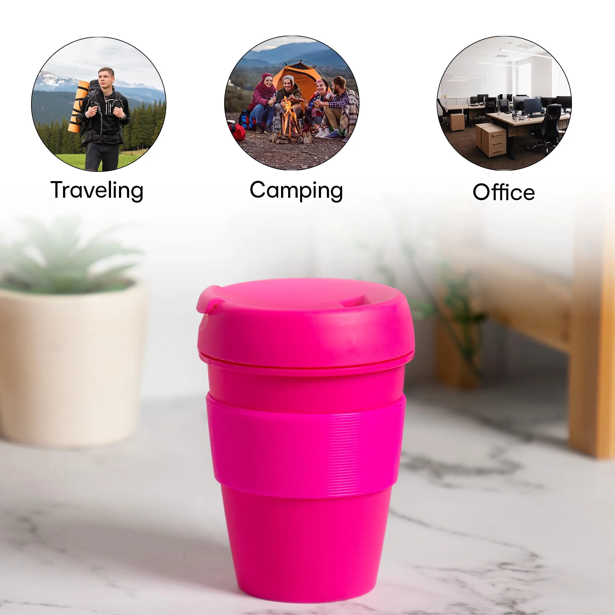 Anko 430ml Reusable Travel Cup |Beverage Sipper | Leak-Proof and Reusable | BPA Free | Ideal for Home, Office, Kitchen, Gifting, Traveling| Dishwasher and Microwave Safe| Fluro Pink | Set of 2