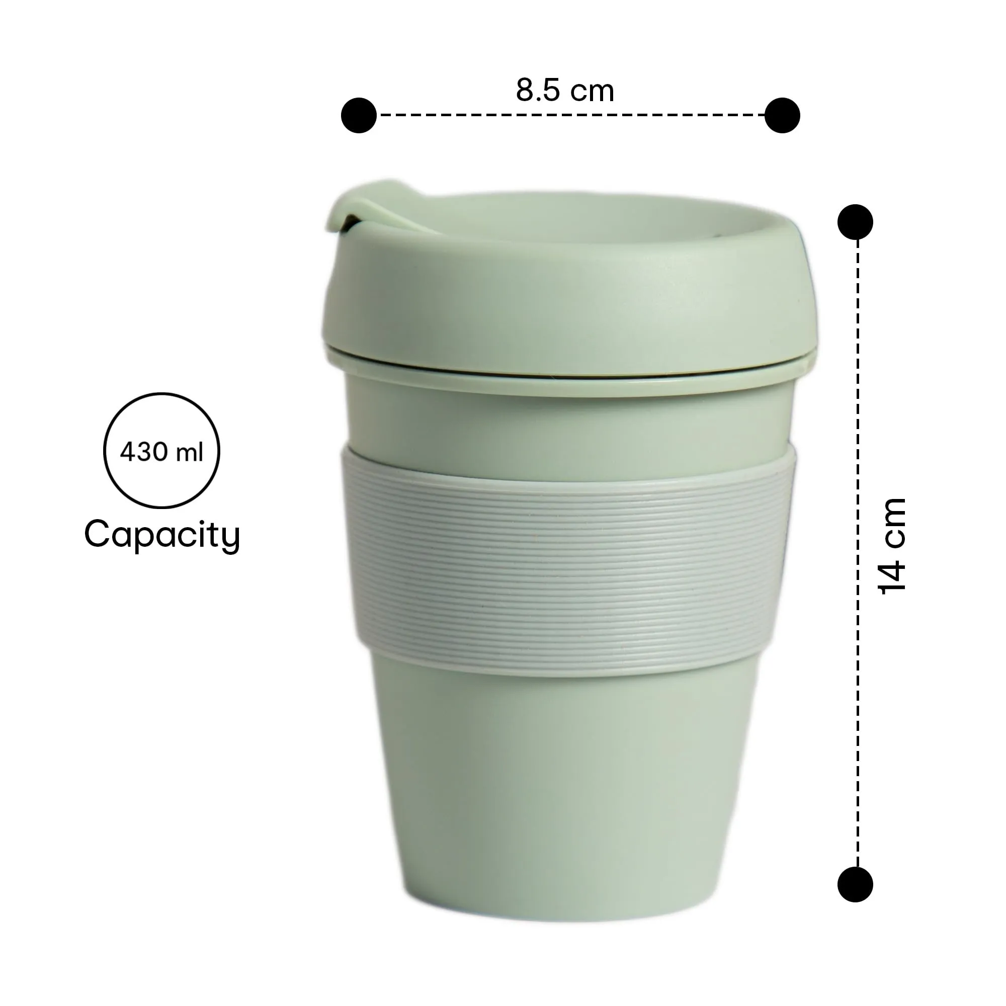 Anko 430ml Reusable Travel Cup |Beverage Sipper | Leak-Proof and Reusable | BPA Free | Ideal for Home, Office, Kitchen, Gifting, Traveling| Dishwasher and Microwave Safe| Sage Green | Set of 2