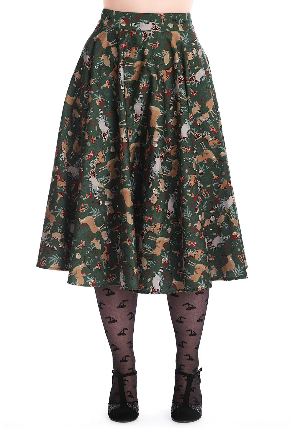 Banned Woodland Creatures Swing Skirt Raccoons Deer Mushrooms