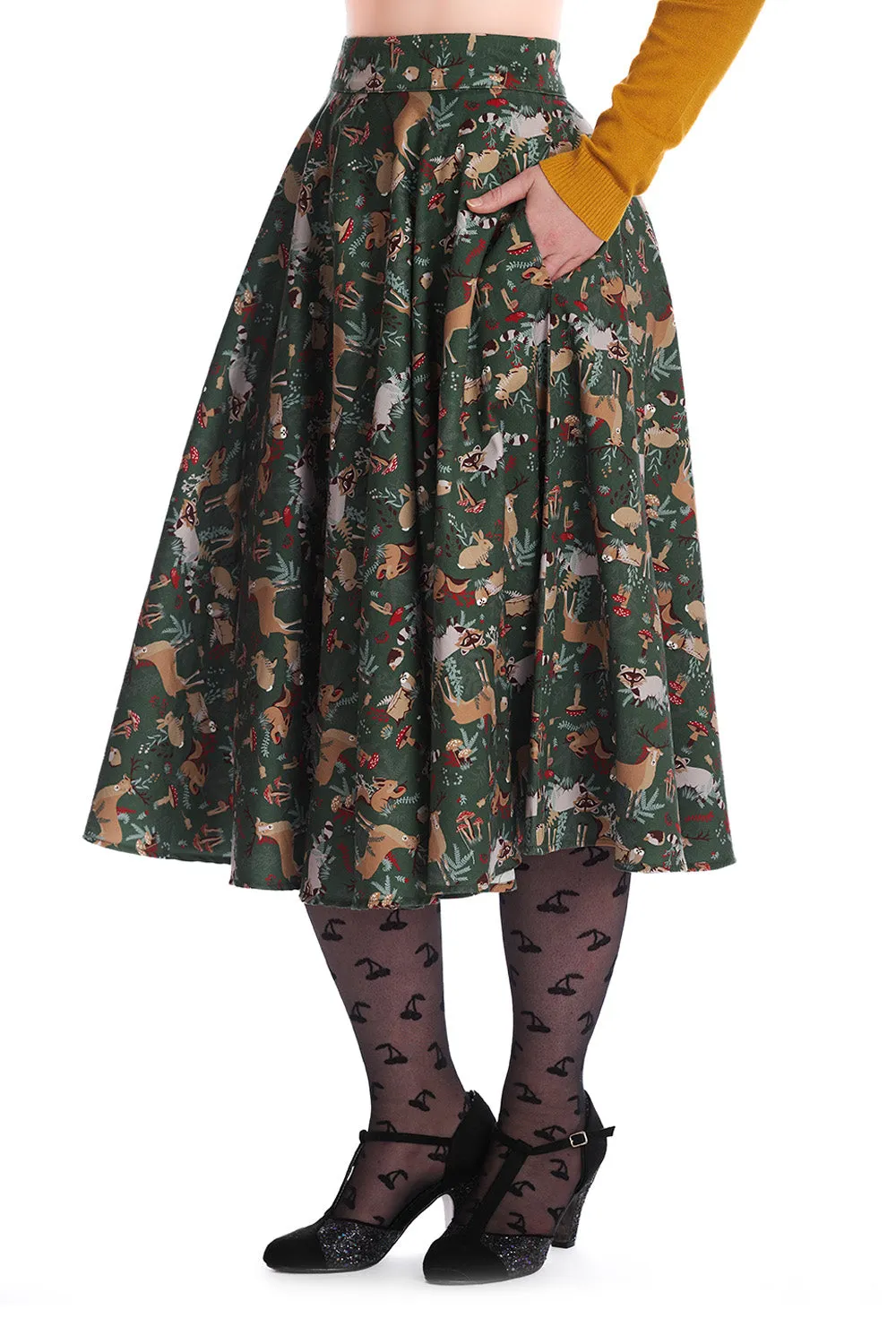 Banned Woodland Creatures Swing Skirt Raccoons Deer Mushrooms