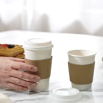 [Case of 300] Comfy Package 16 oz. Disposable White Coffee Cups with White Lids, Sleeves - To Go Paper Hot Cups