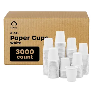 [Case of 3000] 3 oz. White Paper Cups, Small Disposable Bathroom, Espresso, Mouthwash Cups