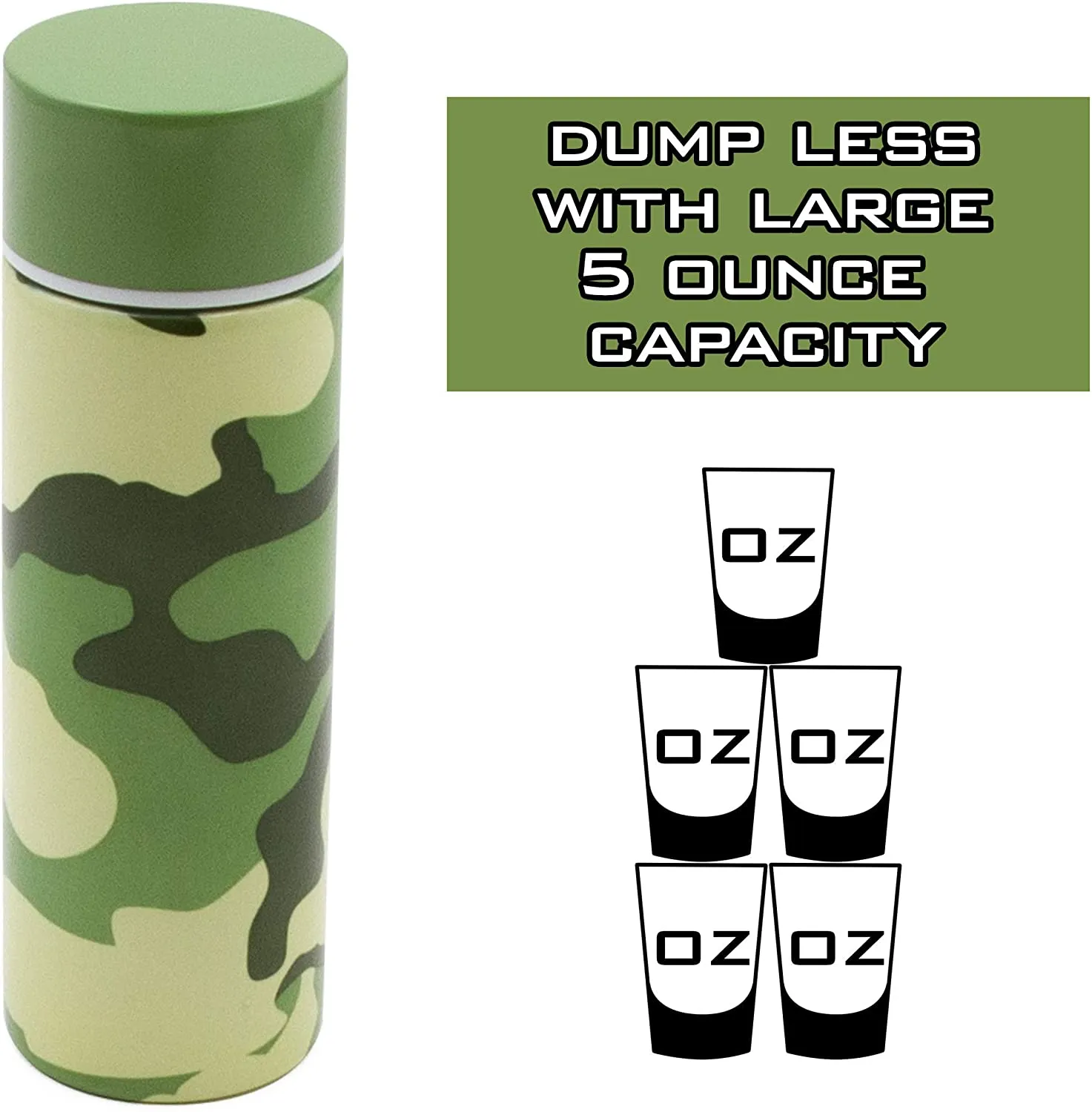 CASEMATIX Stainless Steel Pocket Spittoon 5-Ounce Travel Spit Cup with Cleaning Brush Included - Portable Dip Spit Bottle with Camo Design, Spitoon for Car Wide Mouth Reusable Spit Cups for Chew