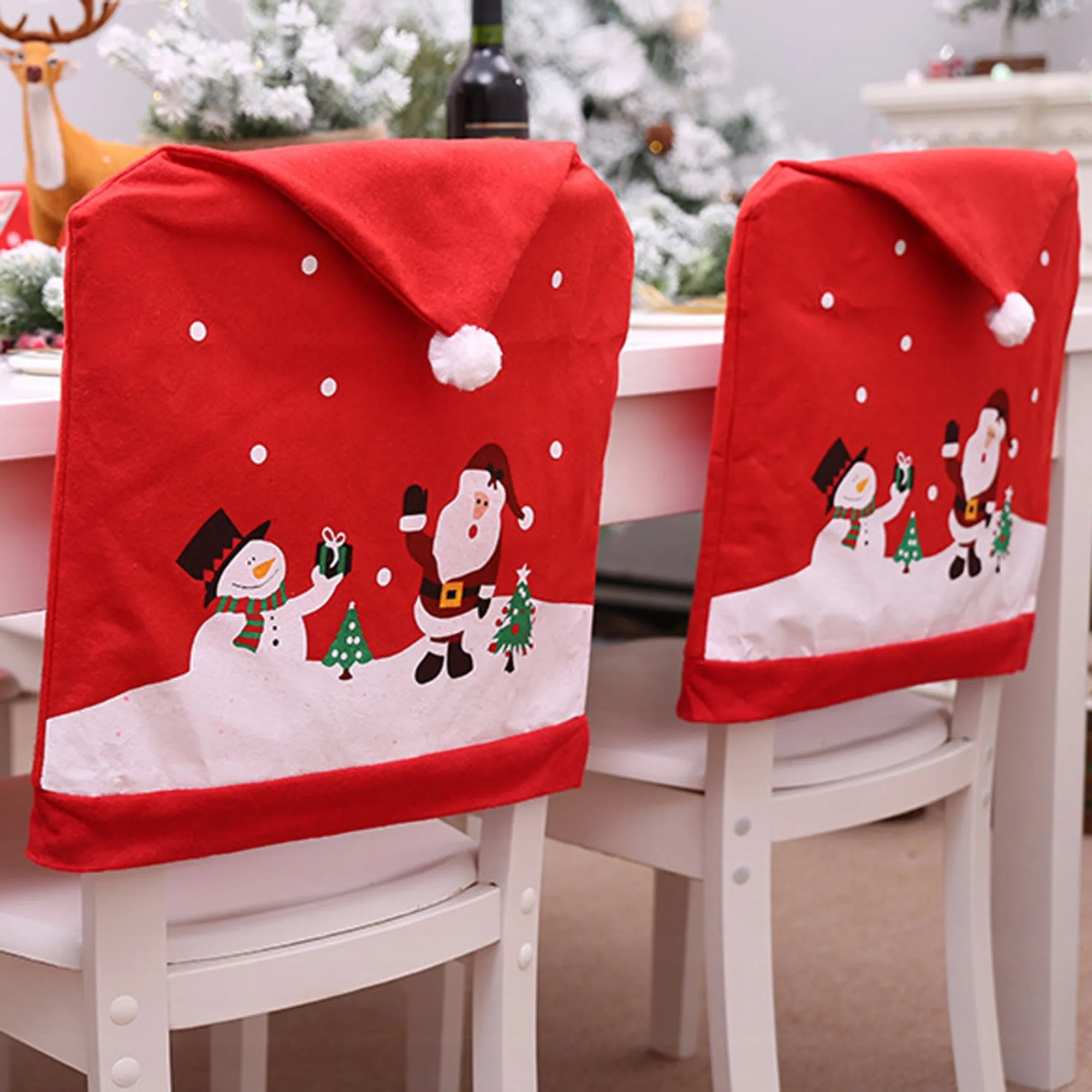 Christmas Chair seat Covers Decoration Xmas Dinner Party Santa Gift-Large Chair deco.