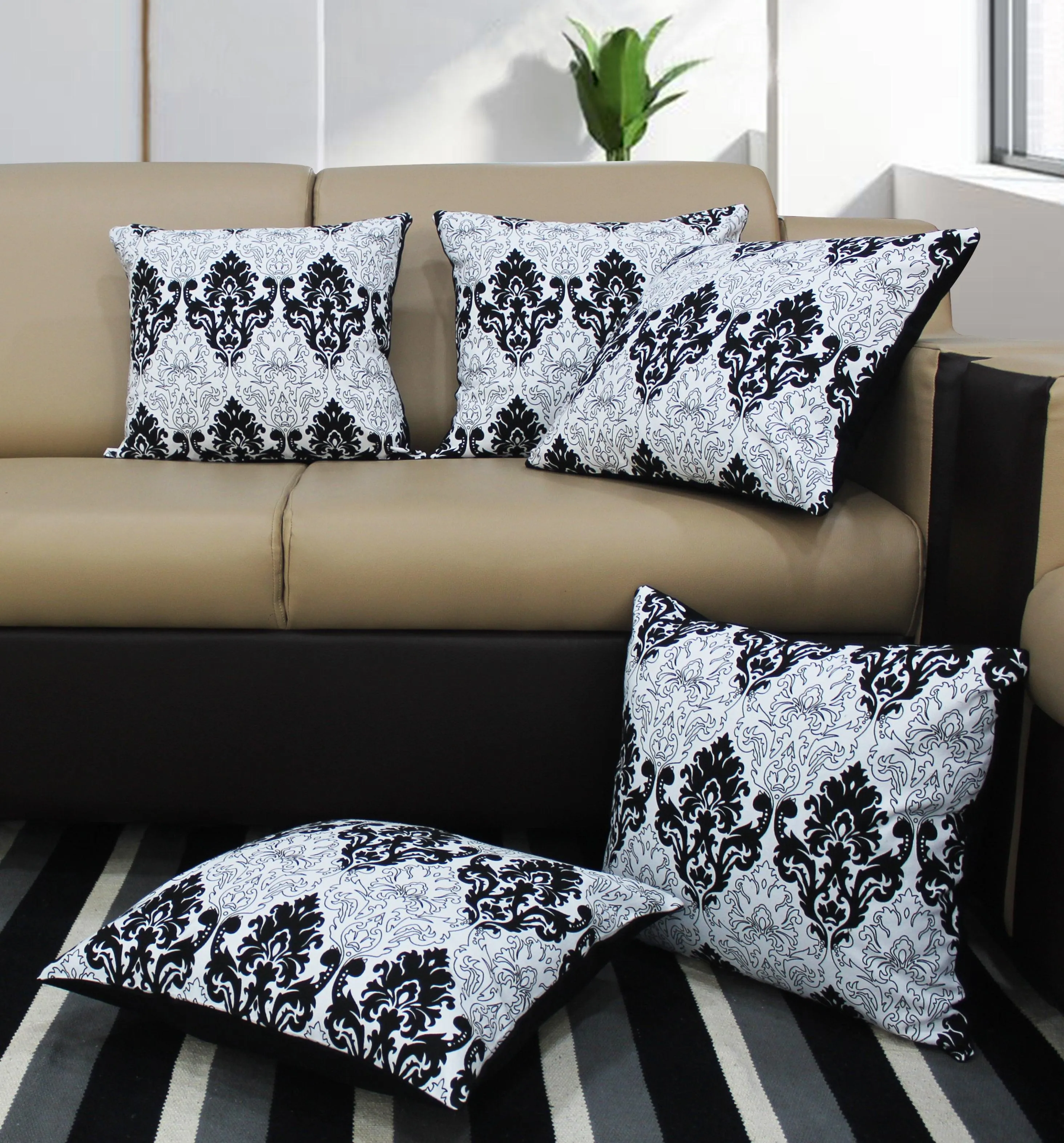 Cotton Black & White Damask Cushion Covers