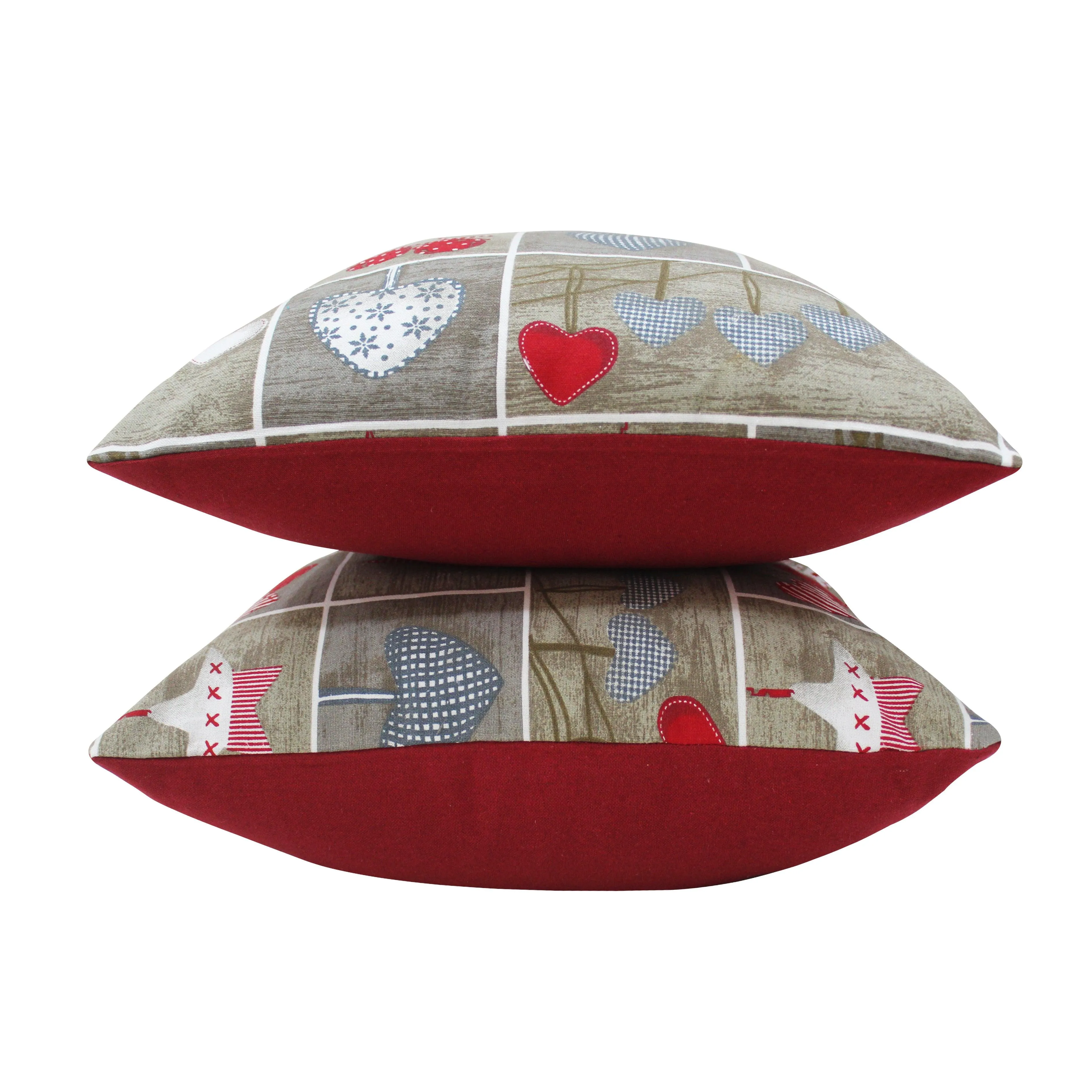 Cotton Xmas Heart Cushion Covers