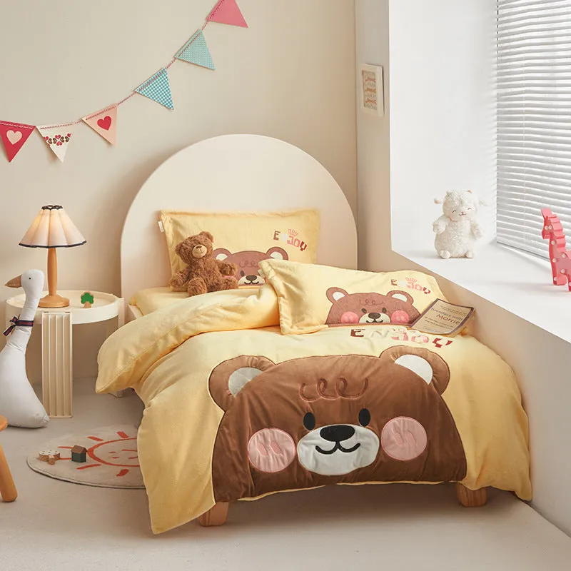 Cute Flannel Kids Duvet Cover Set