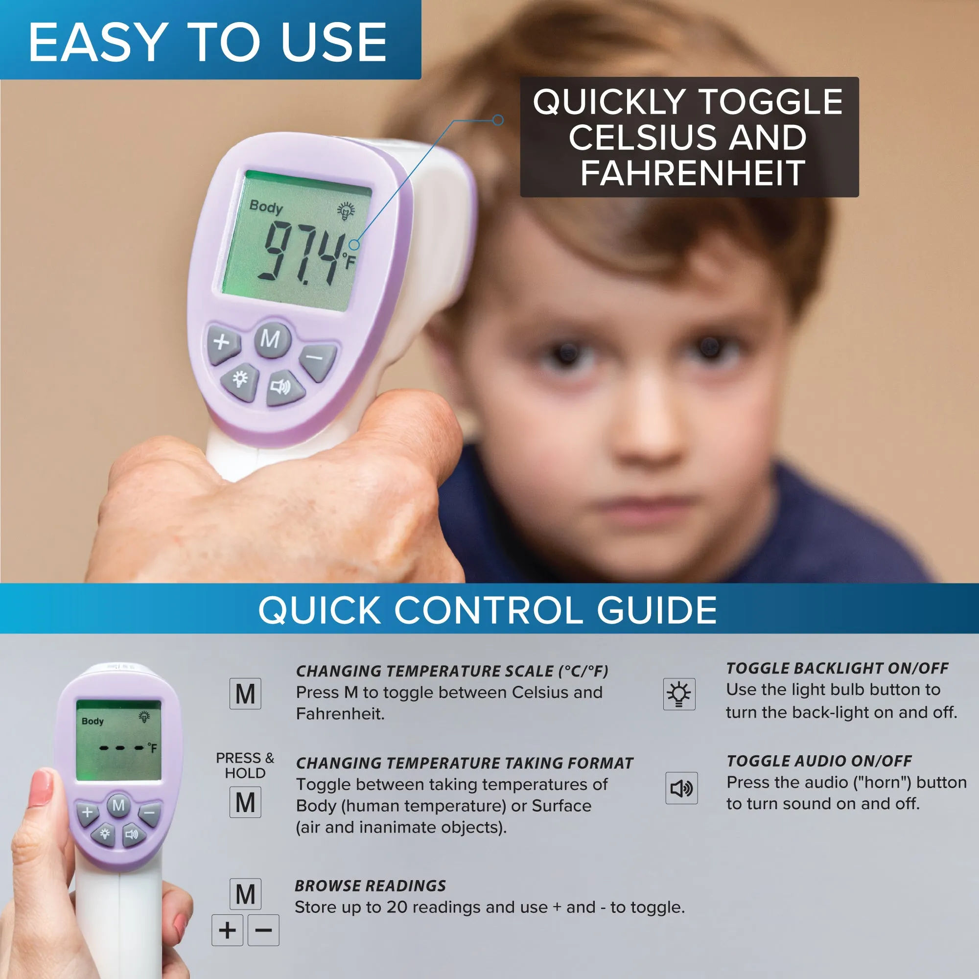 Digital Infrared Forehead Thermometer No-Touch Thermometer for Children and Adults