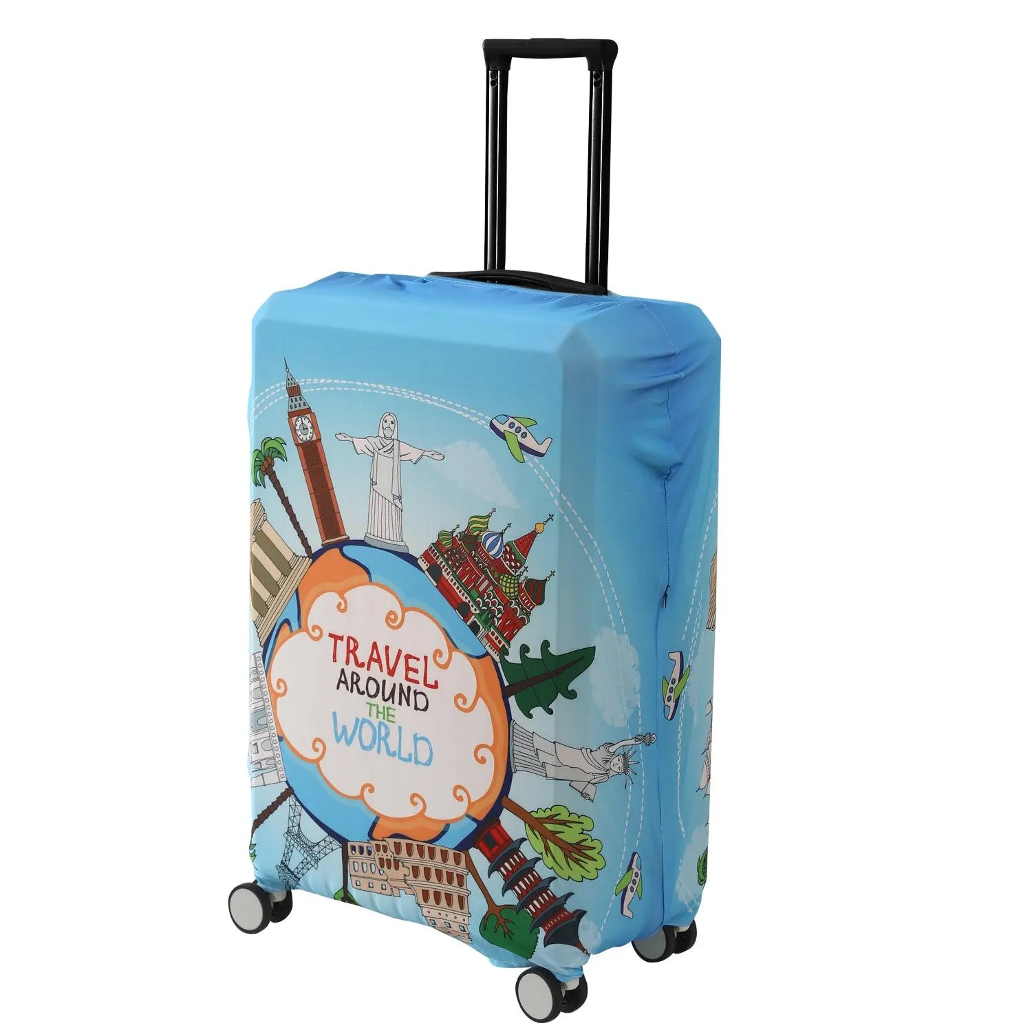 Durable 180 GSM Suitcase Covers s/m/l-Size for Trolley Suitcase, Blue Travel Around The World