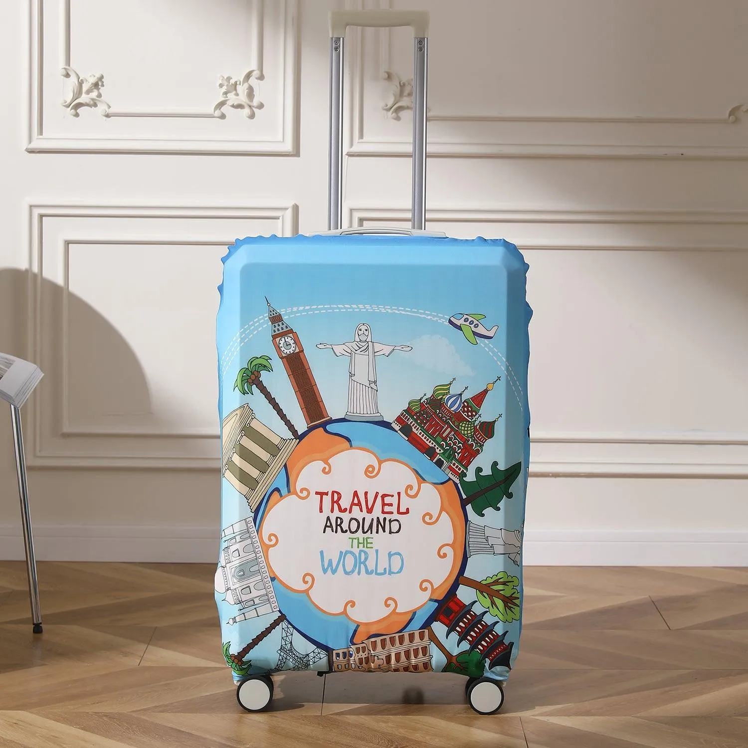 Durable 180 GSM Suitcase Covers s/m/l-Size for Trolley Suitcase, Blue Travel Around The World