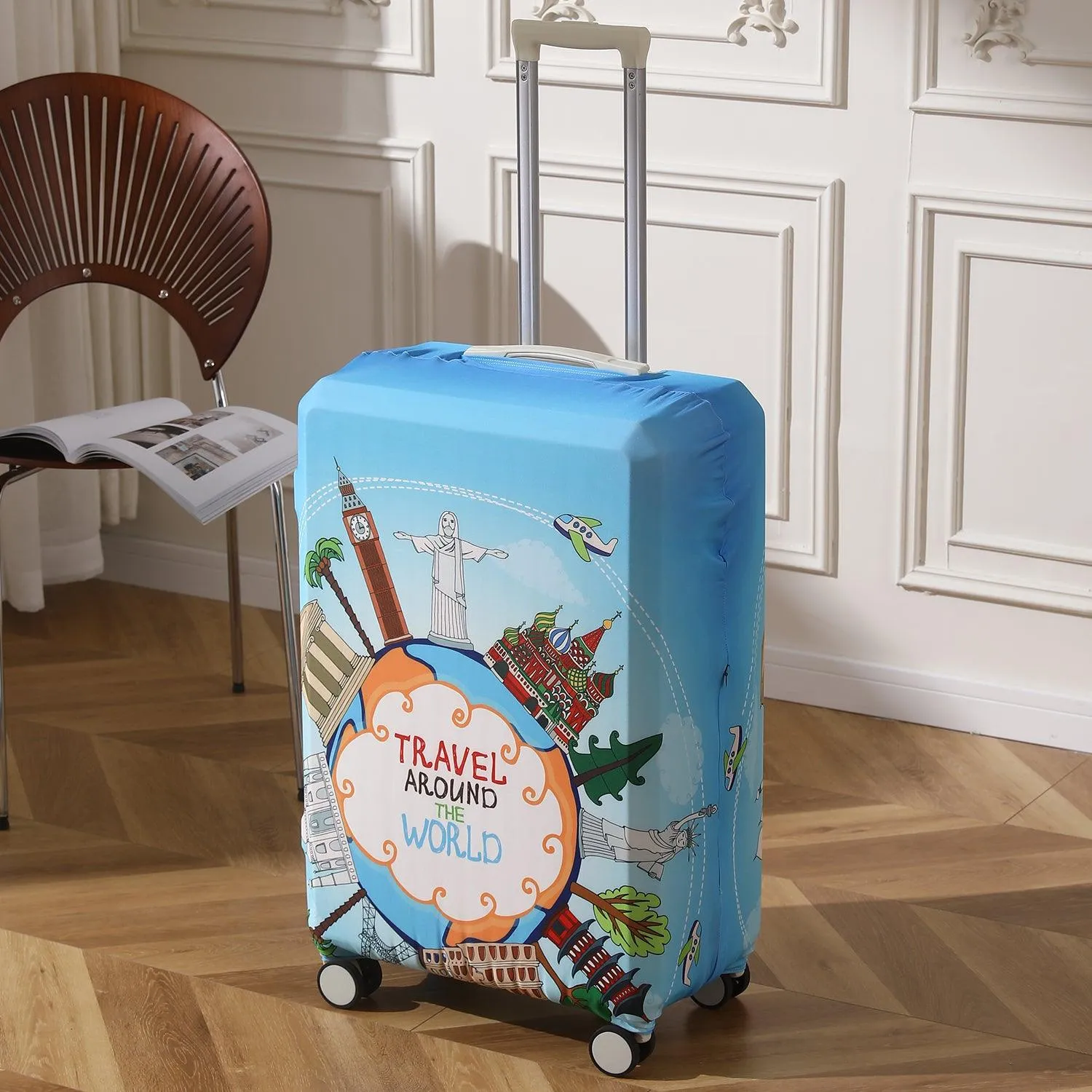 Durable 180 GSM Suitcase Covers s/m/l-Size for Trolley Suitcase, Blue Travel Around The World