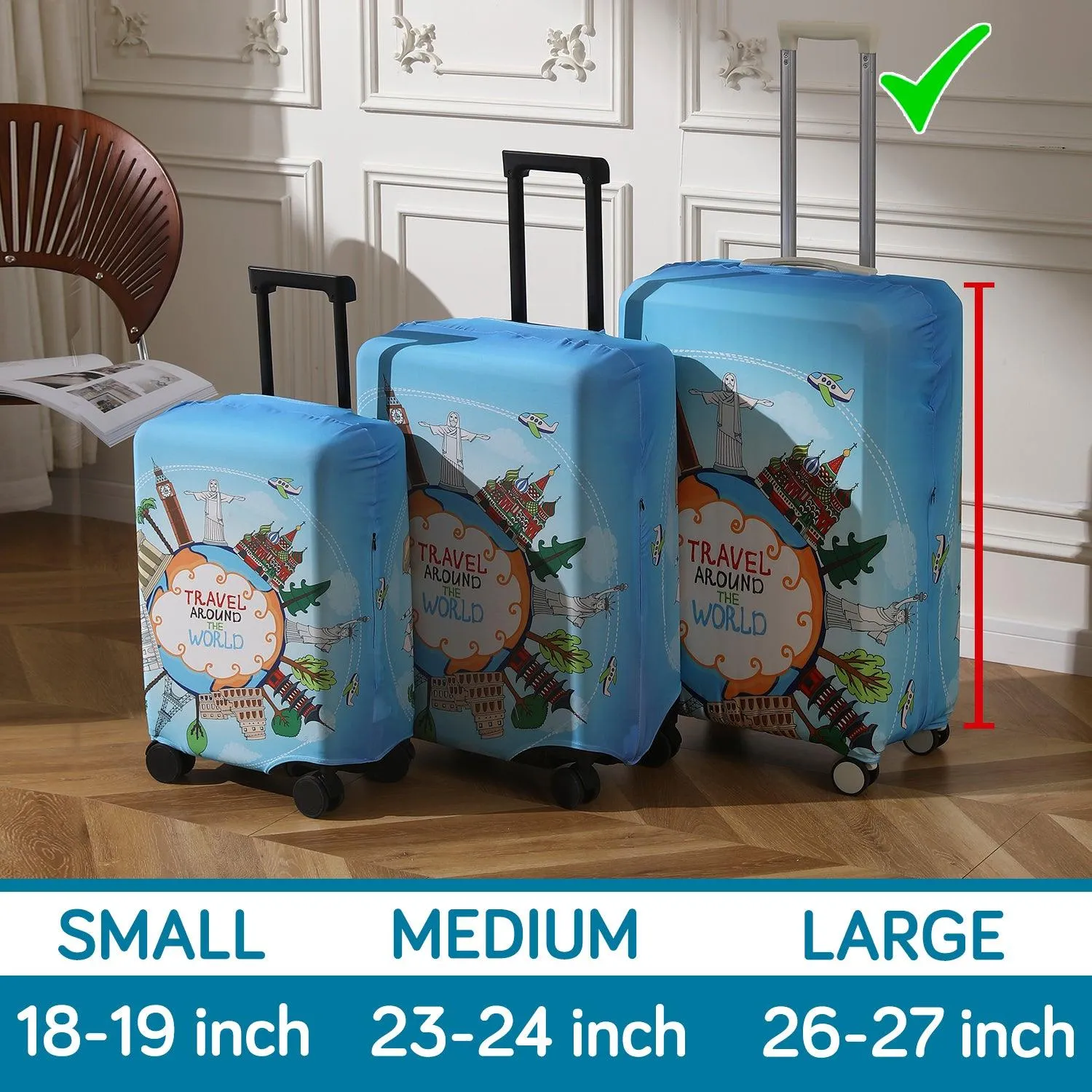 Durable 180 GSM Suitcase Covers s/m/l-Size for Trolley Suitcase, Blue Travel Around The World