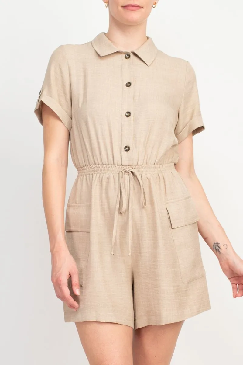 Emma & Michele Light Taupe Polyester Woven Romper