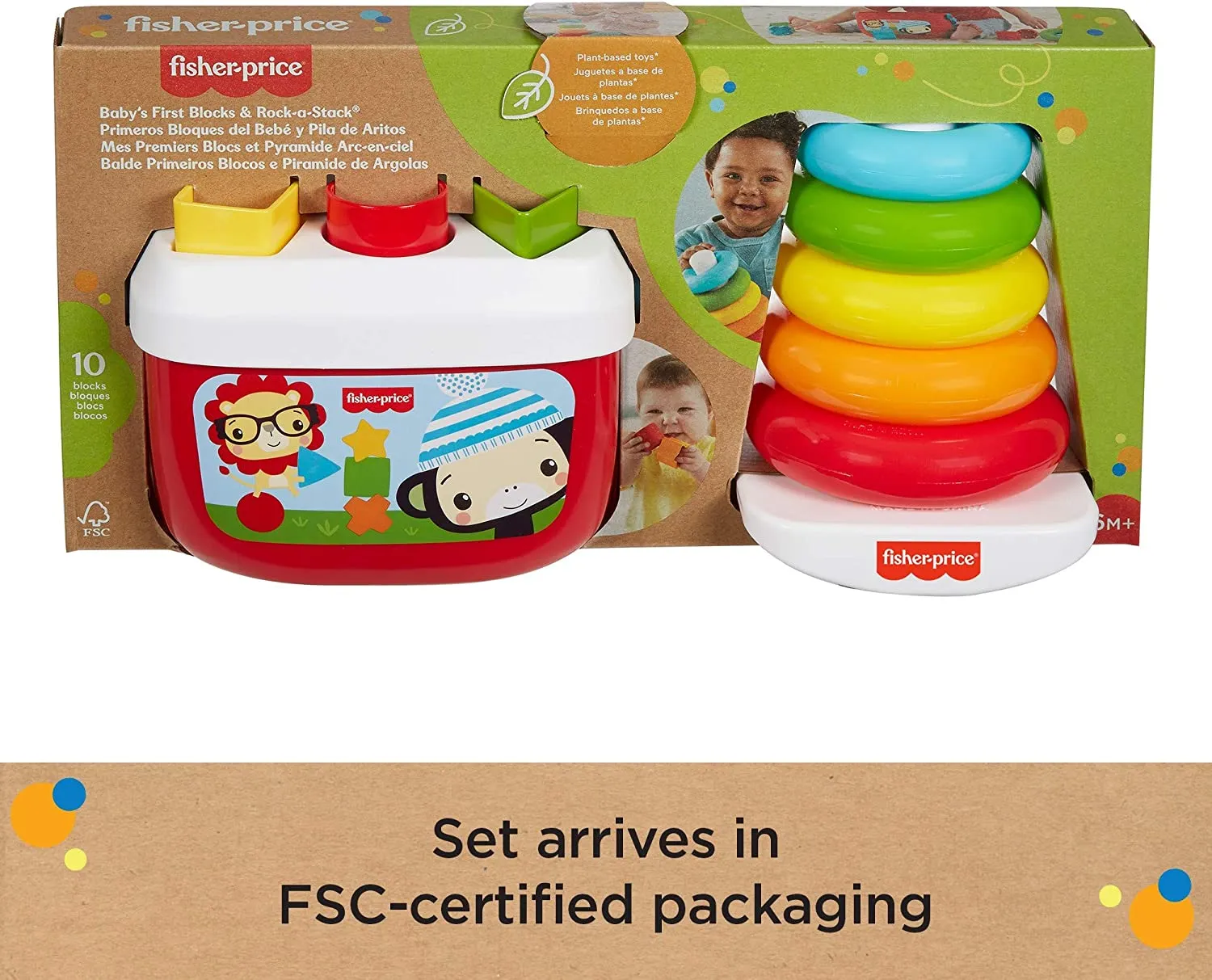 Fisher-Price Baby's First Blocks & Rock-a-Stack, Plant-Based Toys