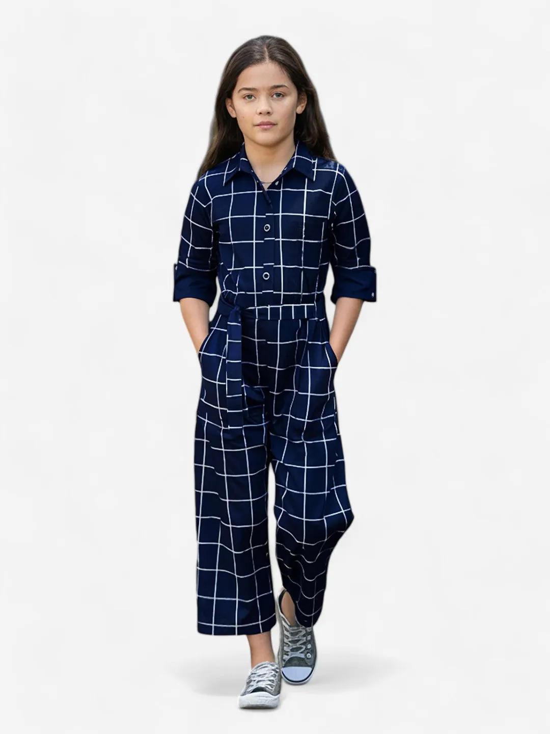 Girls Rayon Checks Jumpsuit