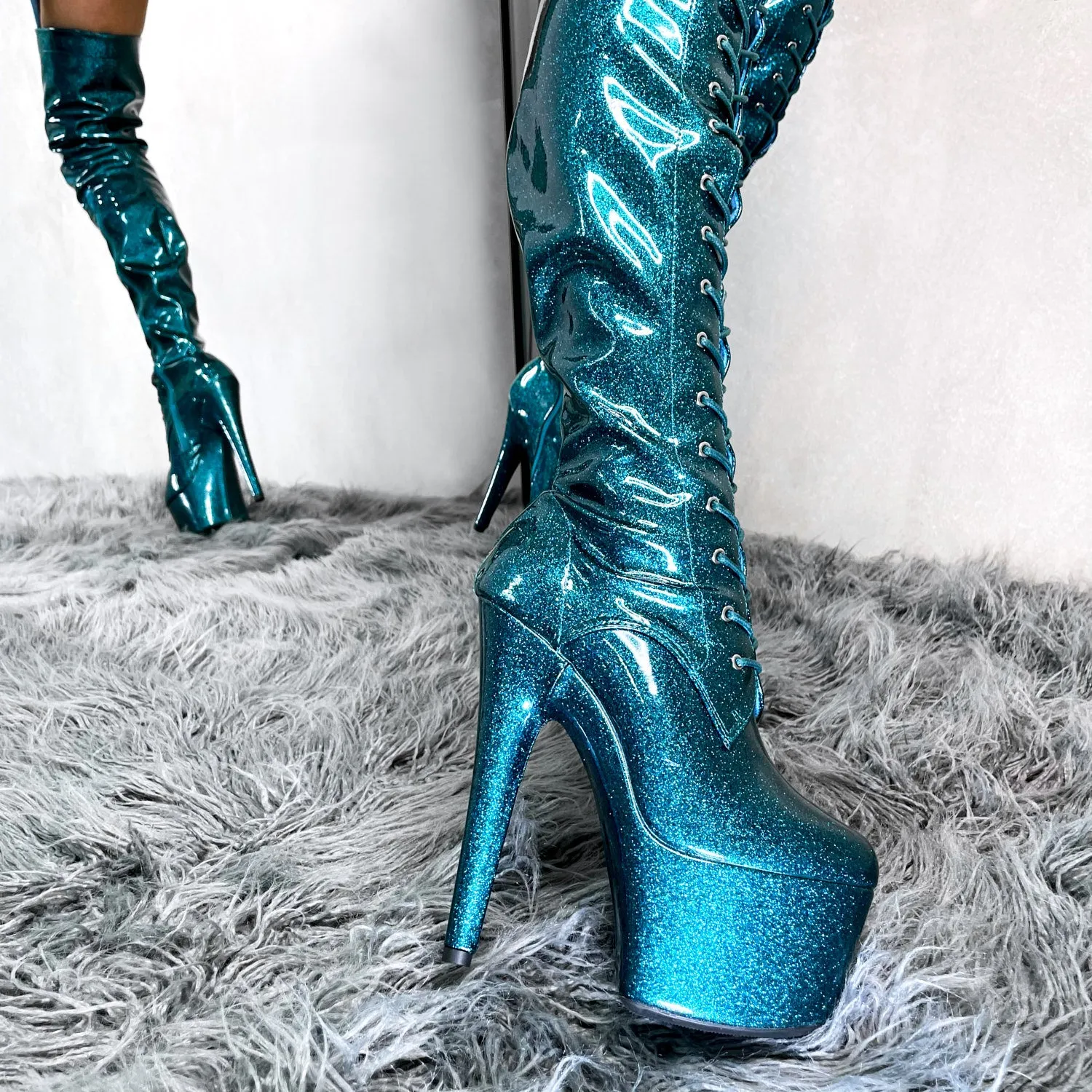 Glitterati Thigh High - Ocean Eyes - 7 INCH