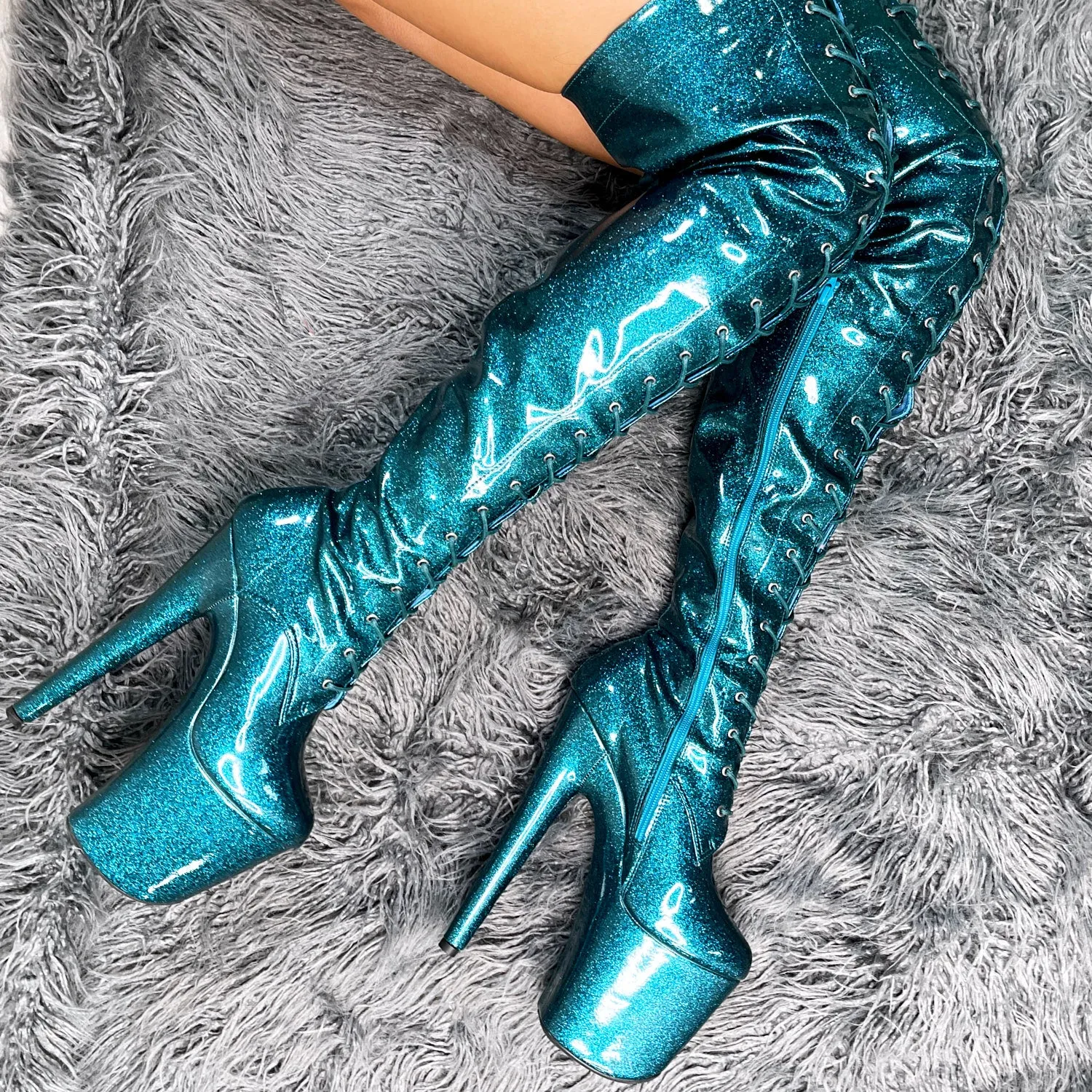 Glitterati Thigh High - Ocean Eyes- 8 INCH