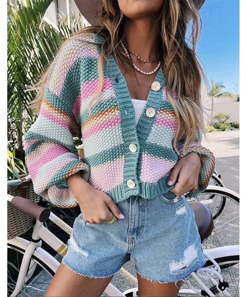 Good Karma Long Cardi Sherbert Stripe Knit