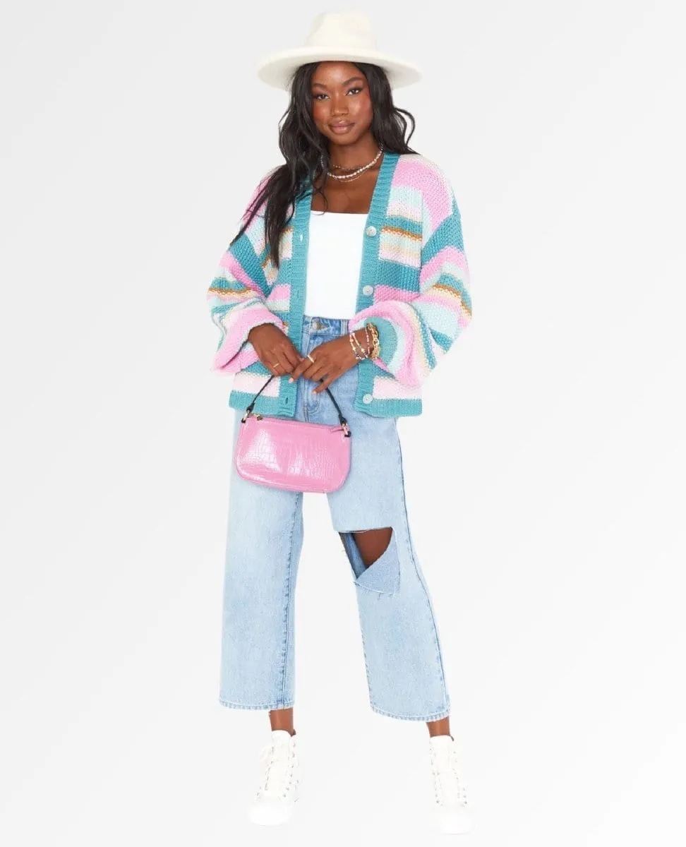 Good Karma Long Cardi Sherbert Stripe Knit