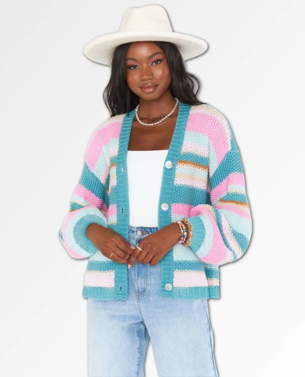 Good Karma Long Cardi Sherbert Stripe Knit