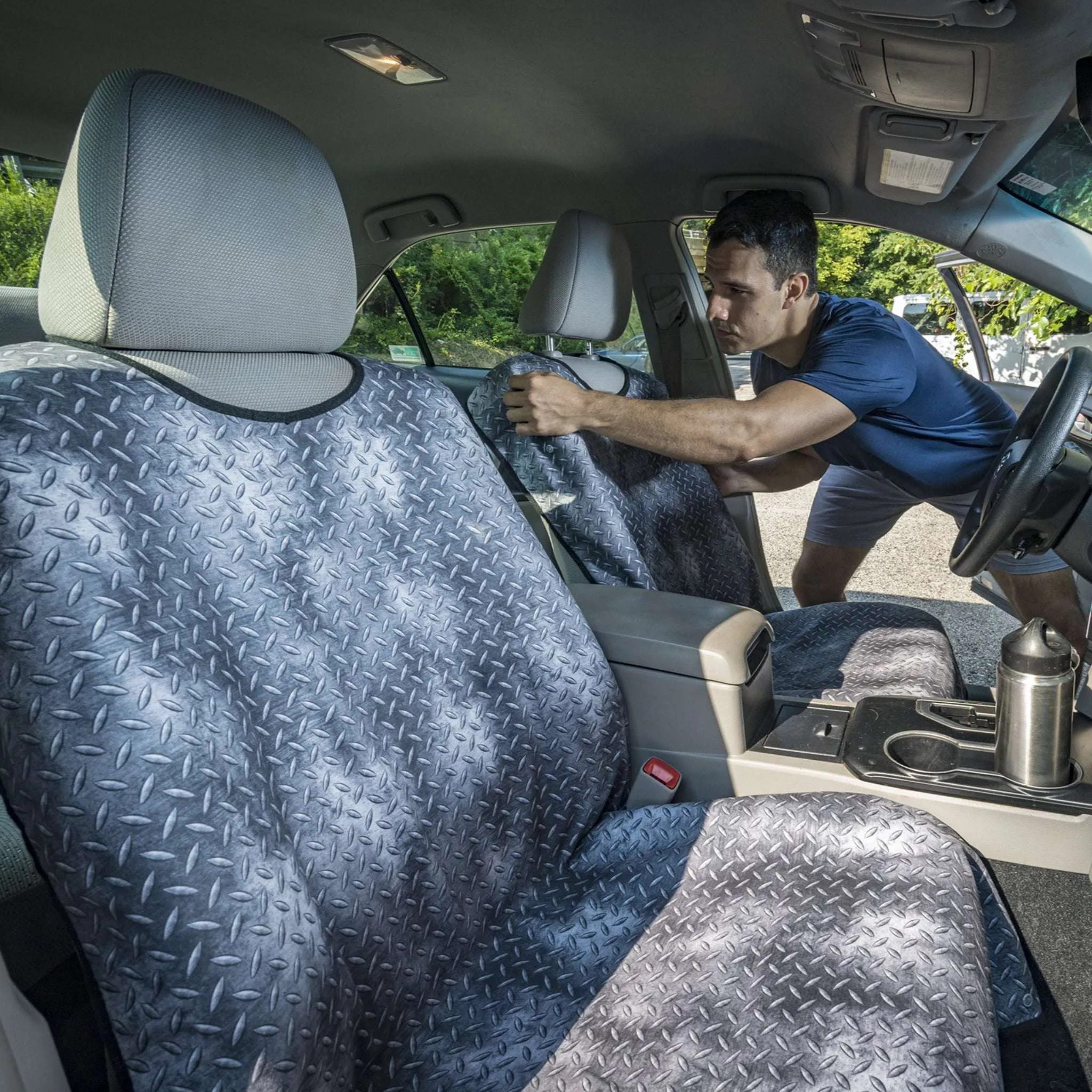 Gray Diamond Plate Waterproof Seat Cover