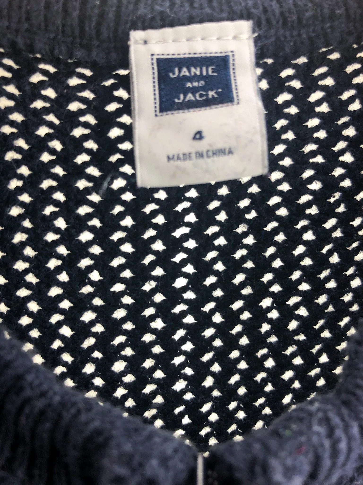 Janie and Jack, Girls' Seed Stitch Zip Cardigan Sweater, Navy/White, Size 4