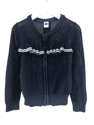 Janie and Jack, Girls' Seed Stitch Zip Cardigan Sweater, Navy/White, Size 4