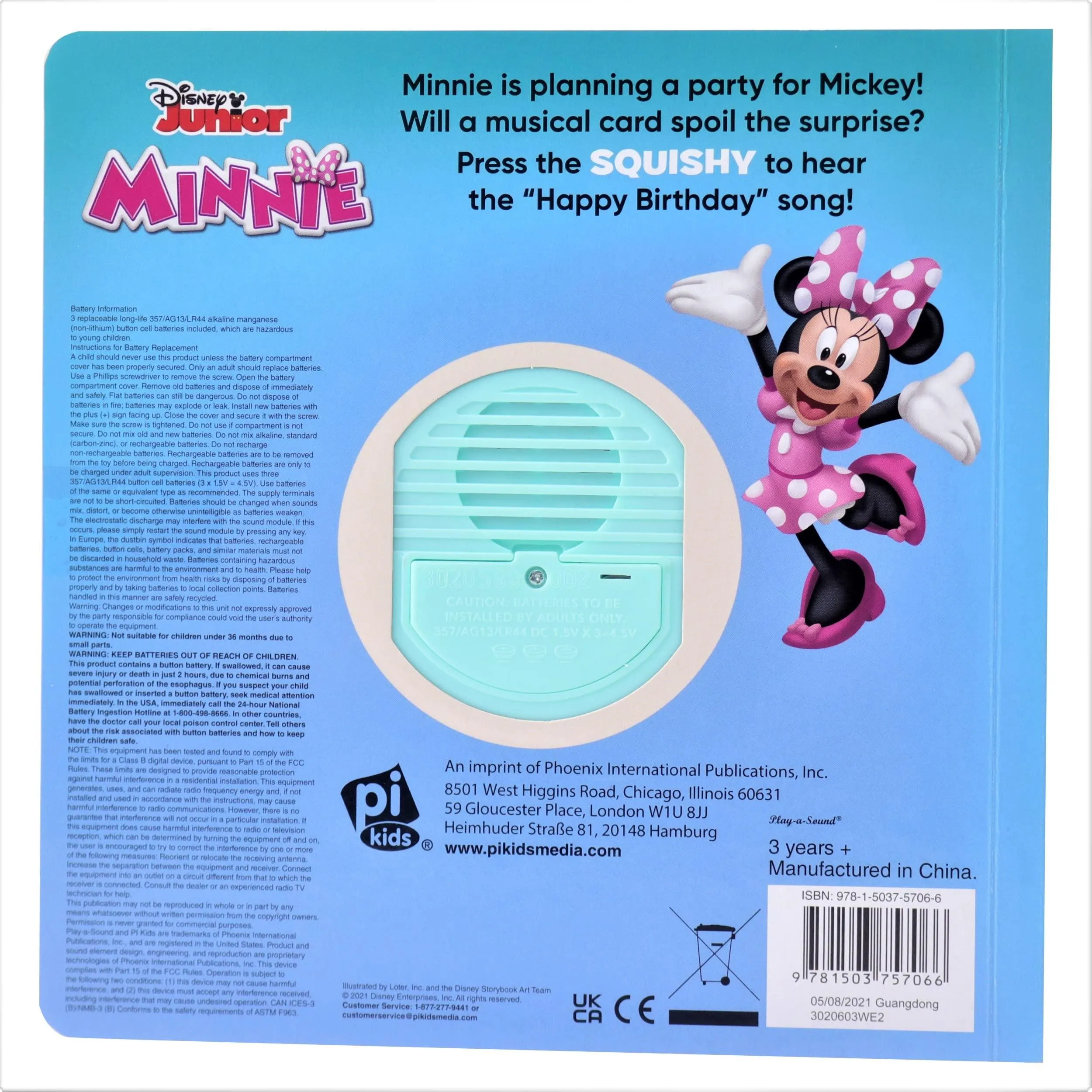 Junior Minnie Mouse - Happy Birthday Surprise! Squishy Button Sound Book - Satisfying Tactile and Sensory Play