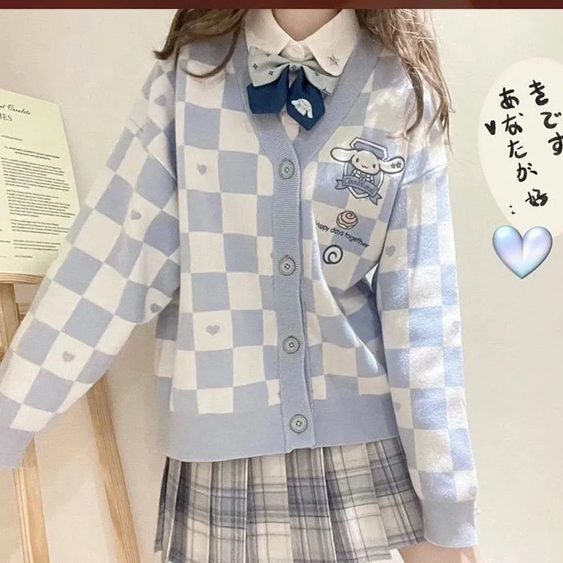 Kawaii Checkered Cardigan