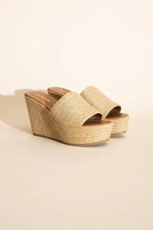 Loretta Jute Platform 1970s Tiki Wedge Slide Platform Shoes